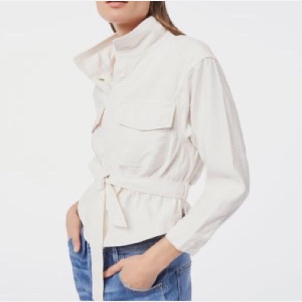 FRAME Washed White Twisted Belted Shirt Jacket